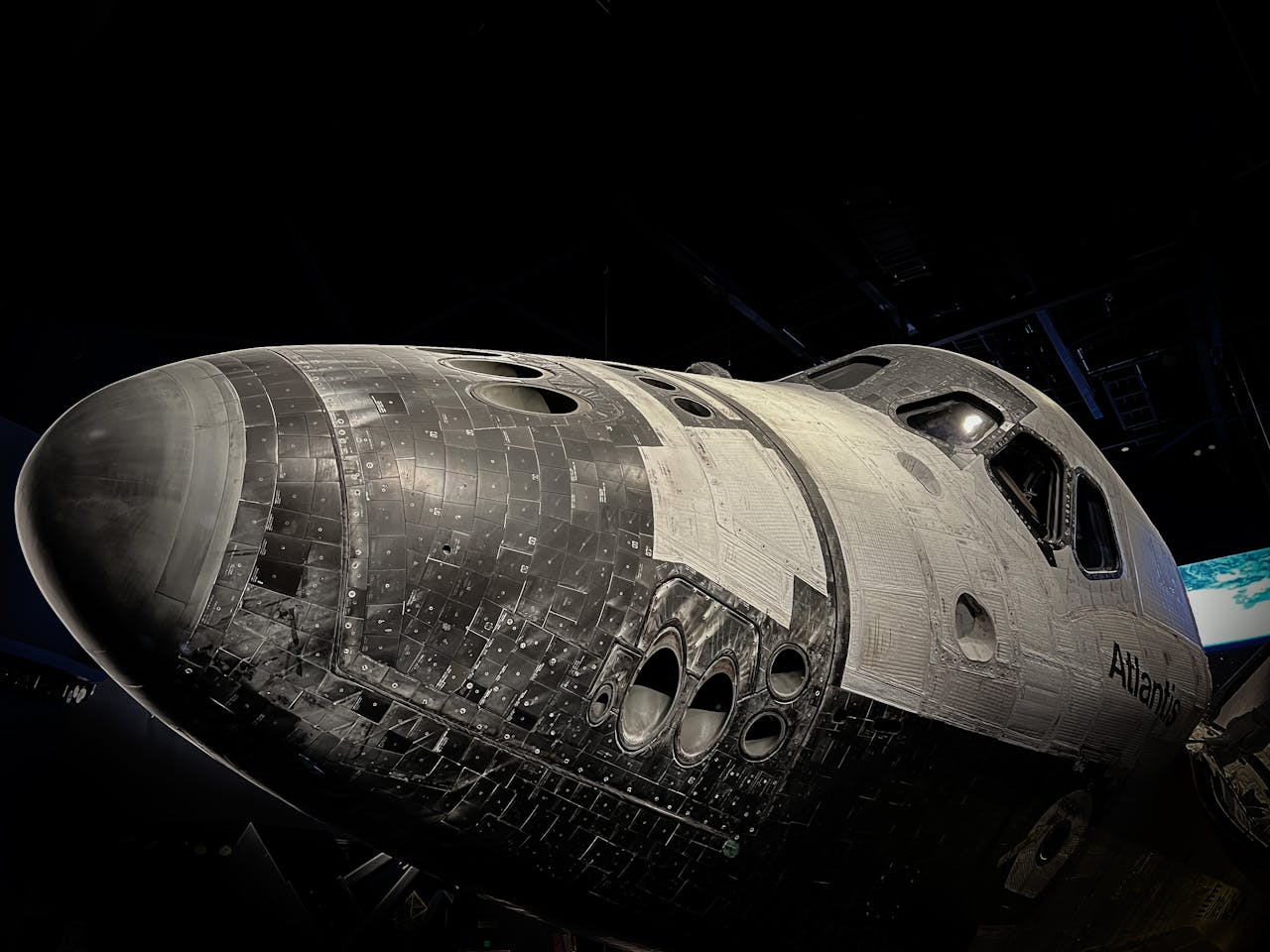 Detailed view of the space shuttle Atlantis, showcasing its intricate design and structure.